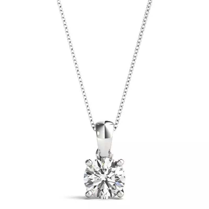 14K White Gold Round Diamond Solitaire Pendant With Creased Bail (1 ct. tw.)